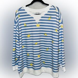 Lemon Print Striped Long Sleeve Top